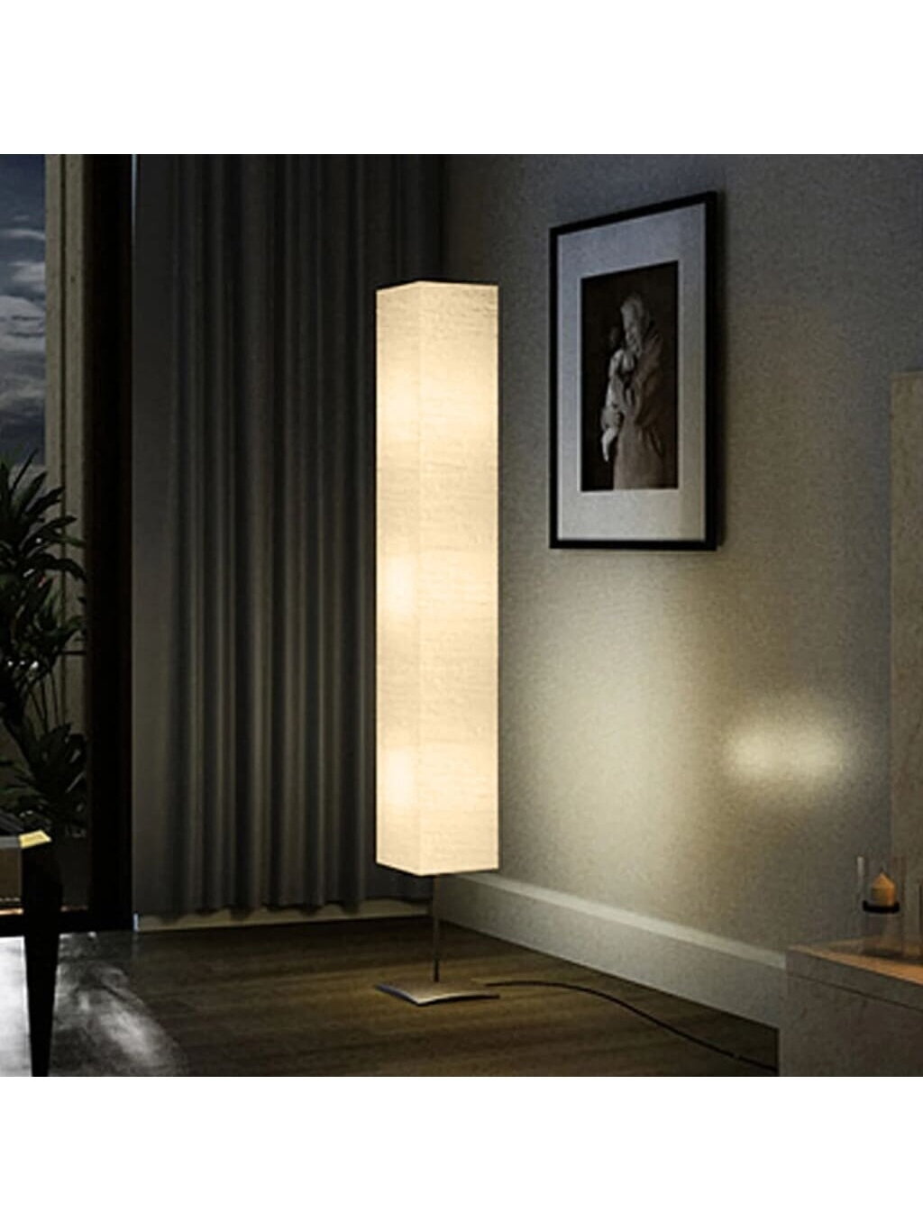 Floor lamp, Square-shaped shade, 3 bulbs, Cream color, 170 cm