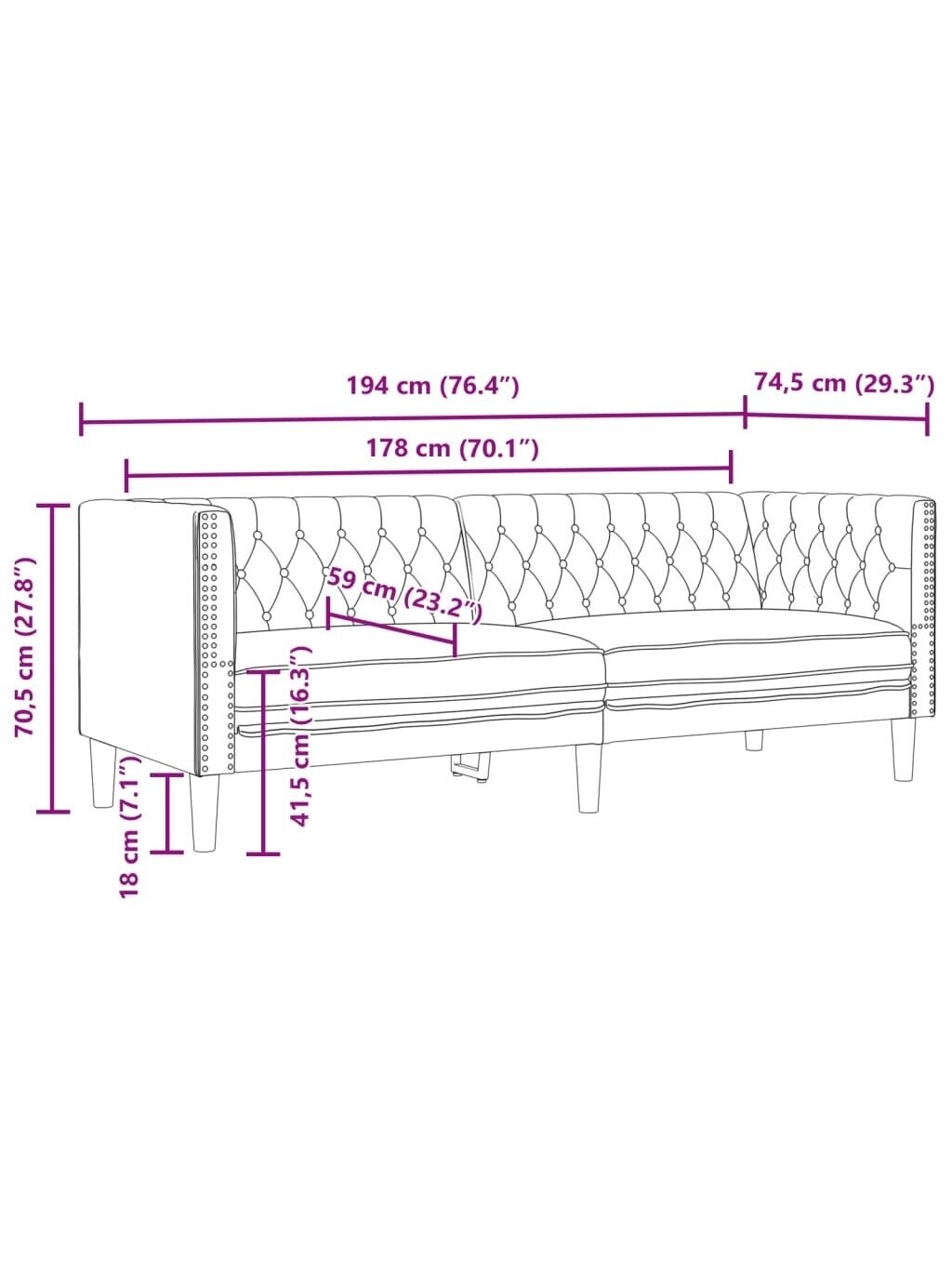 3-Seater Chesterfield Sofa 6