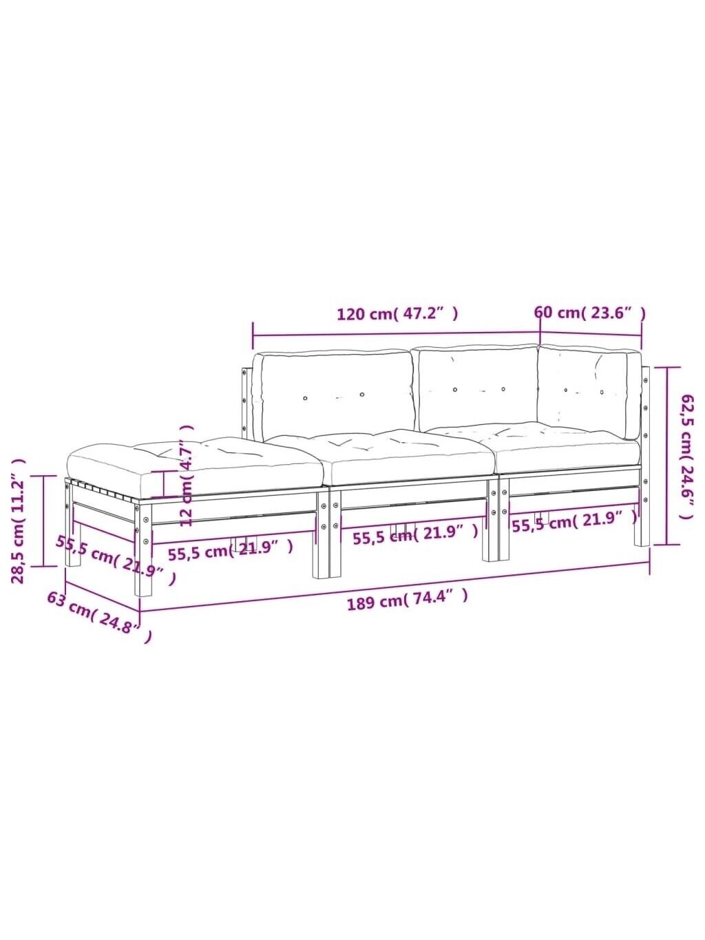 Three-seater garden sofa with cushions and footrest 12