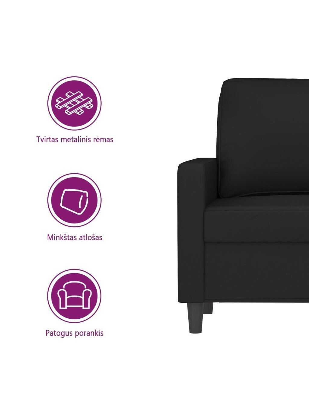 Three-seater sofa, black color, 180 cm, velvet 8