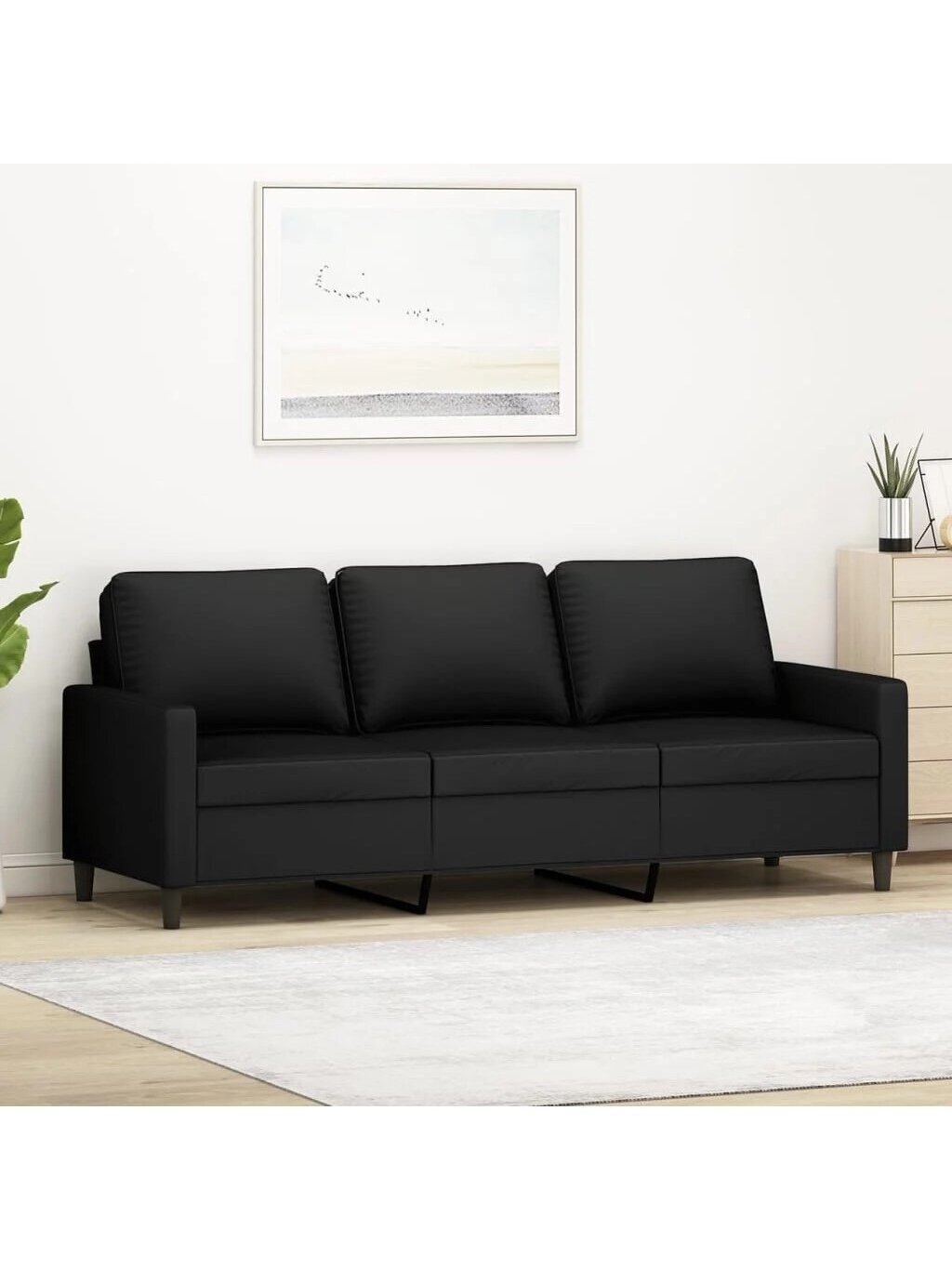 Three-seater sofa, black color, 180 cm, velvet