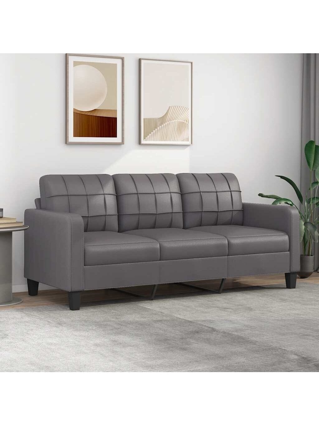 Trivietė sofa, pilkos spalvos, 180cm, dirbtinė oda