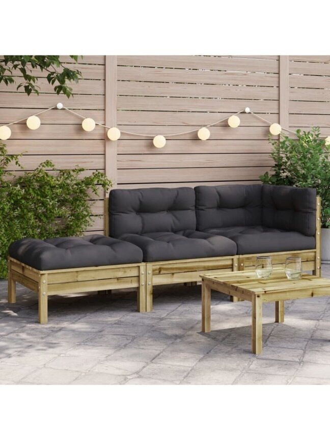 Three-seater garden sofa with cushions and footrest