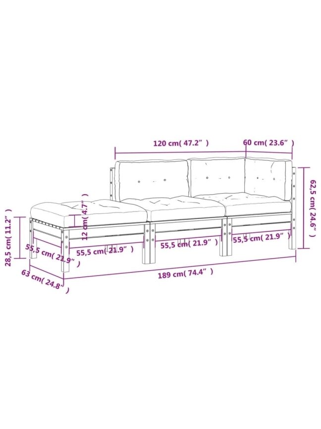 Three-seater garden sofa with cushions and footrest 12 Three-seater garden sofa with cushions and footrest 12