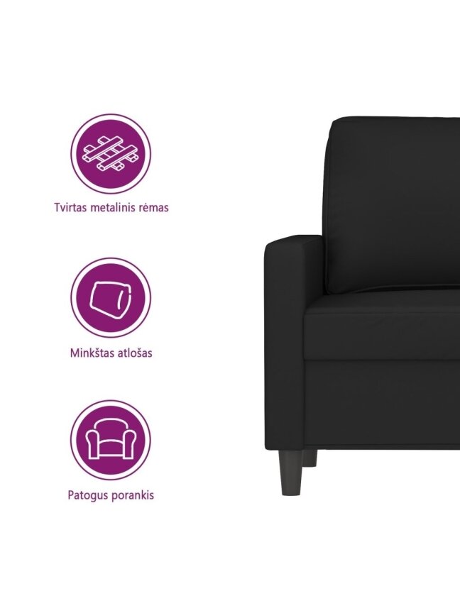 Three-seater sofa, black color, 180 cm, velvet 8