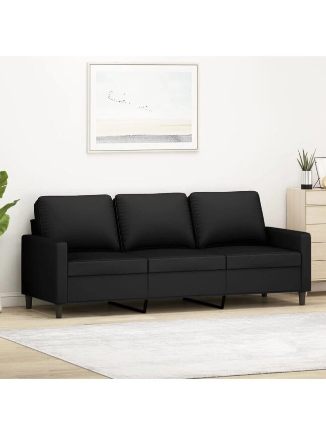 Three-seater sofa, black color, 180 cm, velvet