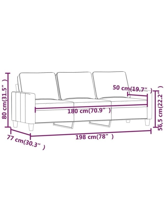 Three-seater sofa, black color, 180 cm, velvet 7