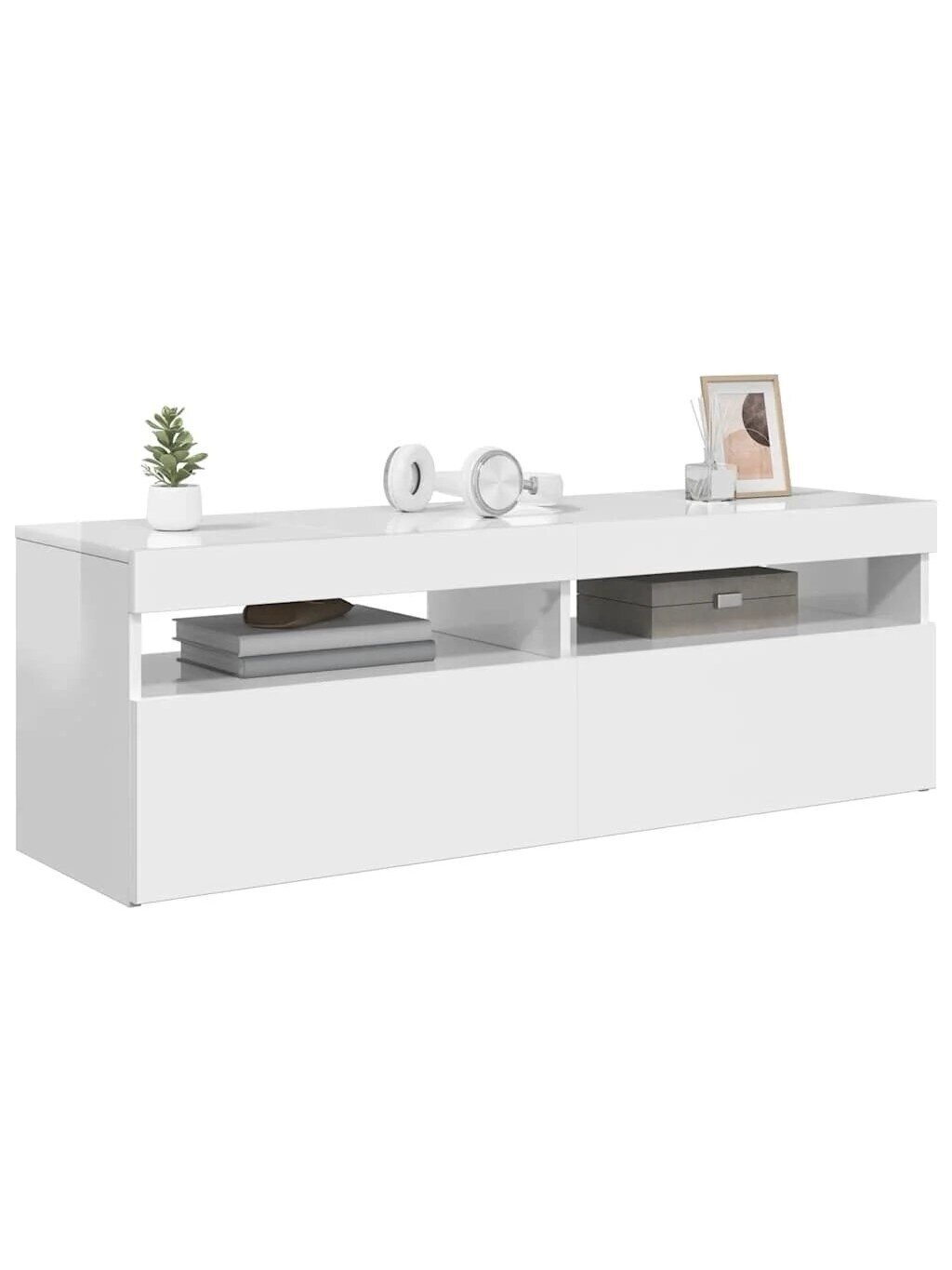 TV spintelė su LED apšvietimu, balta, 120x35x40cm, blizgi