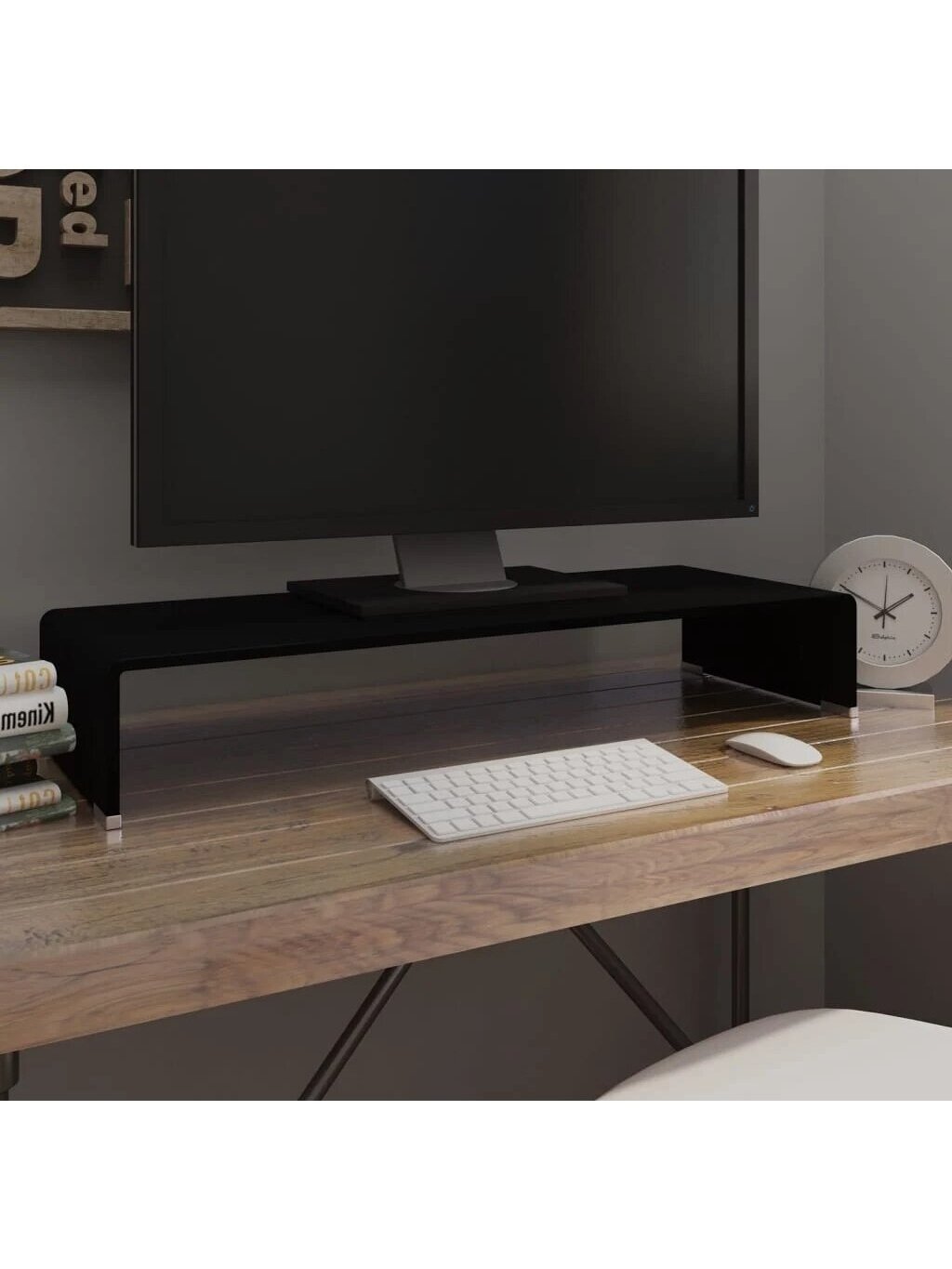 TV stovas/monitoriaus pakyla, juodas stiklas, 80x30x13 cm