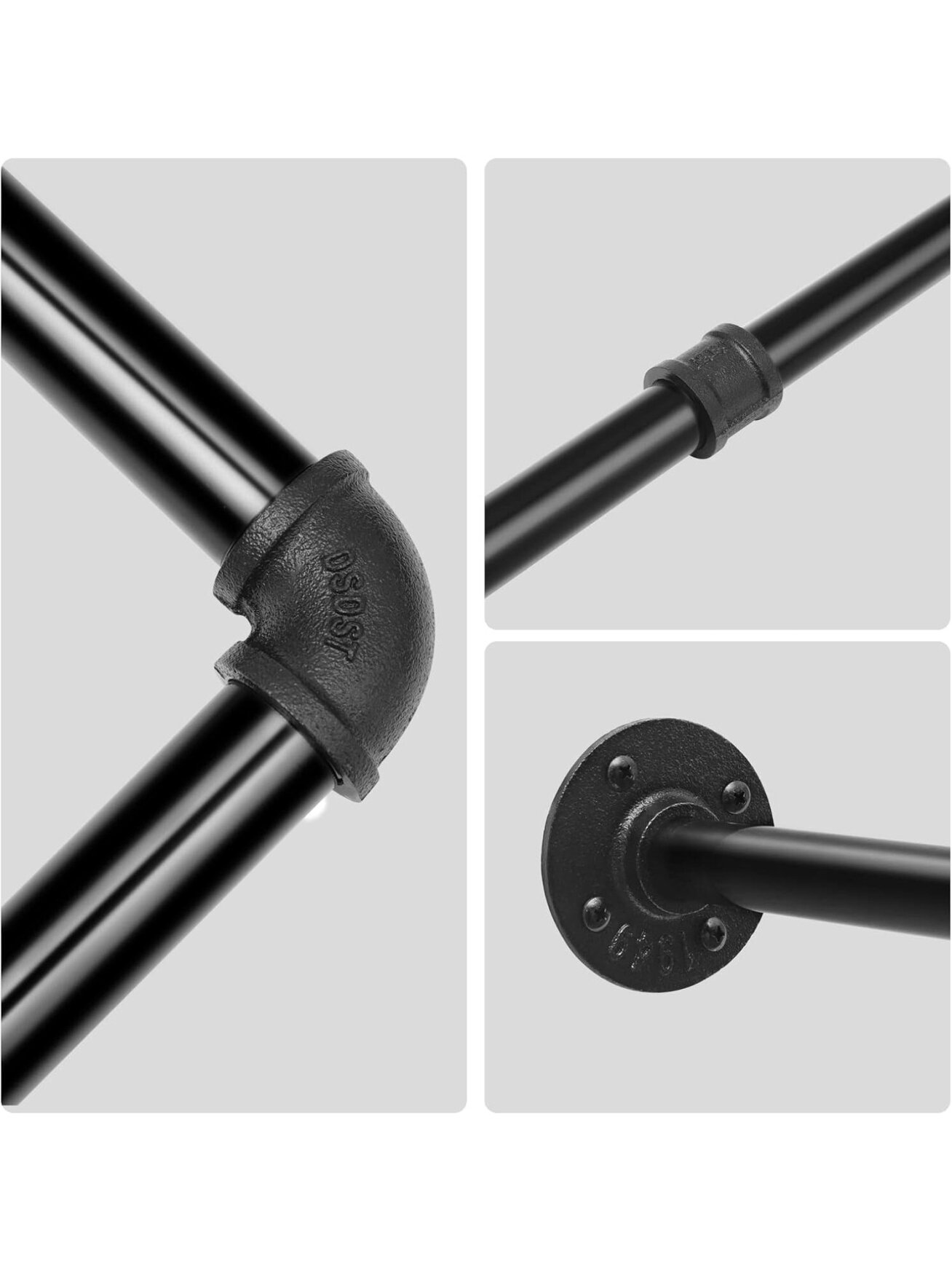 Strong industrial-style wall-mounted clothes rack, black, 100 cm. 3