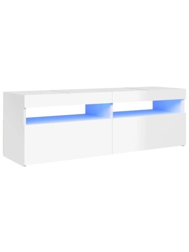 TV spintelė su LED apšvietimu, balta, 120x35x40cm, blizgi