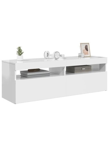 TV spintelė su LED apšvietimu, balta, 120x35x40cm, blizgi