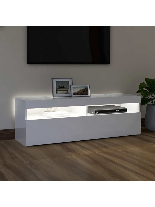 TV spintelė su LED apšvietimu, balta, 120x35x40cm, blizgi 3