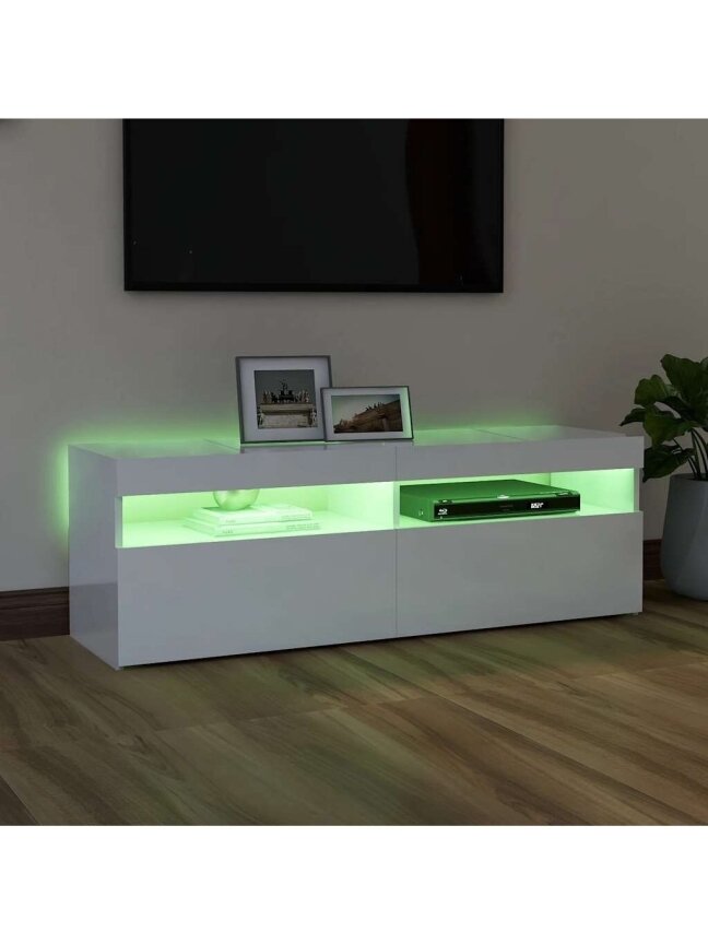 TV spintelė su LED apšvietimu, balta, 120x35x40cm, blizgi 4