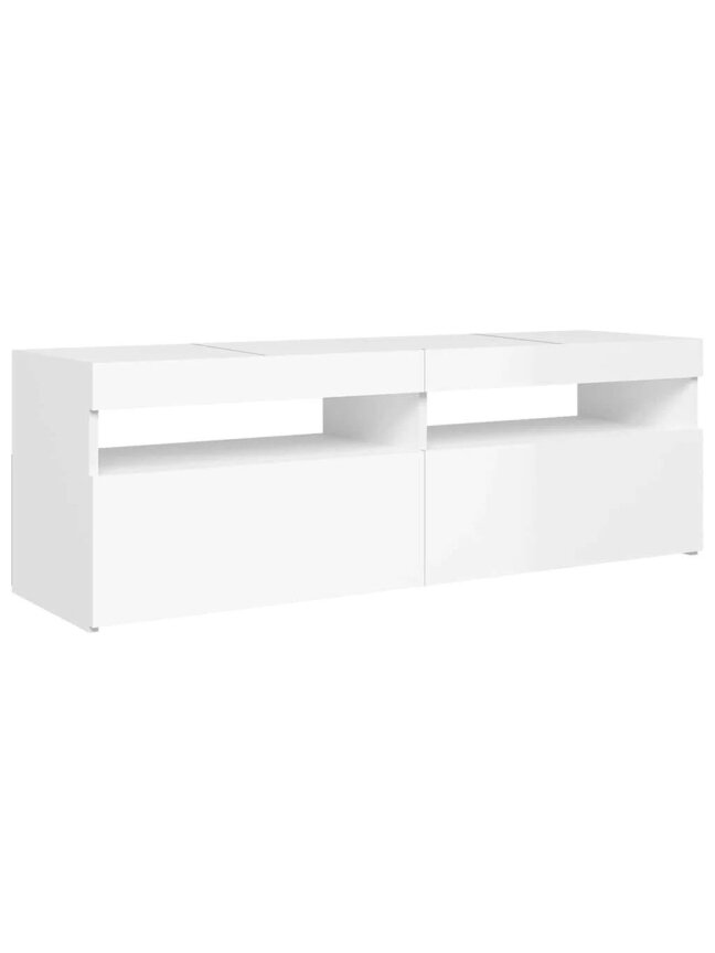 TV spintelė su LED apšvietimu, balta, 120x35x40cm, blizgi 5
