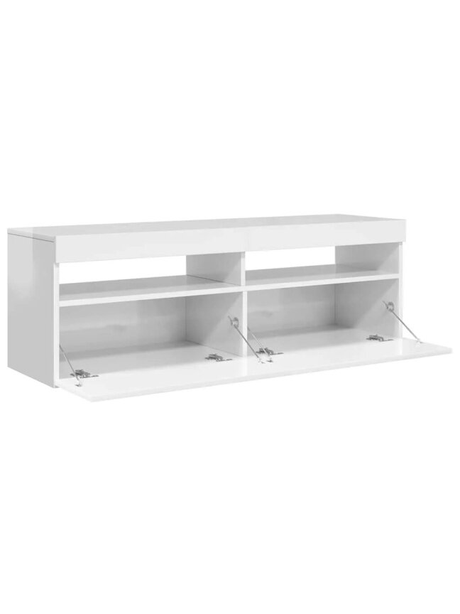 TV spintelė su LED apšvietimu, balta, 120x35x40cm, blizgi 7