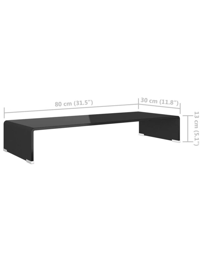TV stovas/monitoriaus pakyla, juodas stiklas, 80x30x13 cm 2