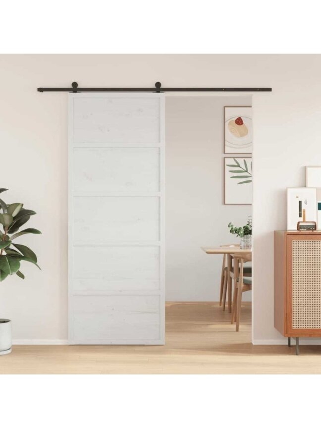 Barn Style Door, White, 80x208 cm, Solid Pine Wood