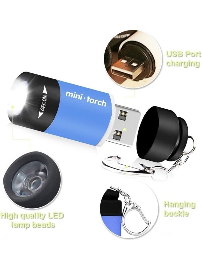 USB uzlādējams mini lukturītis ar atslēgu piekariņu — īpaši spilgts (dzeltens, zaļš, melns) 2