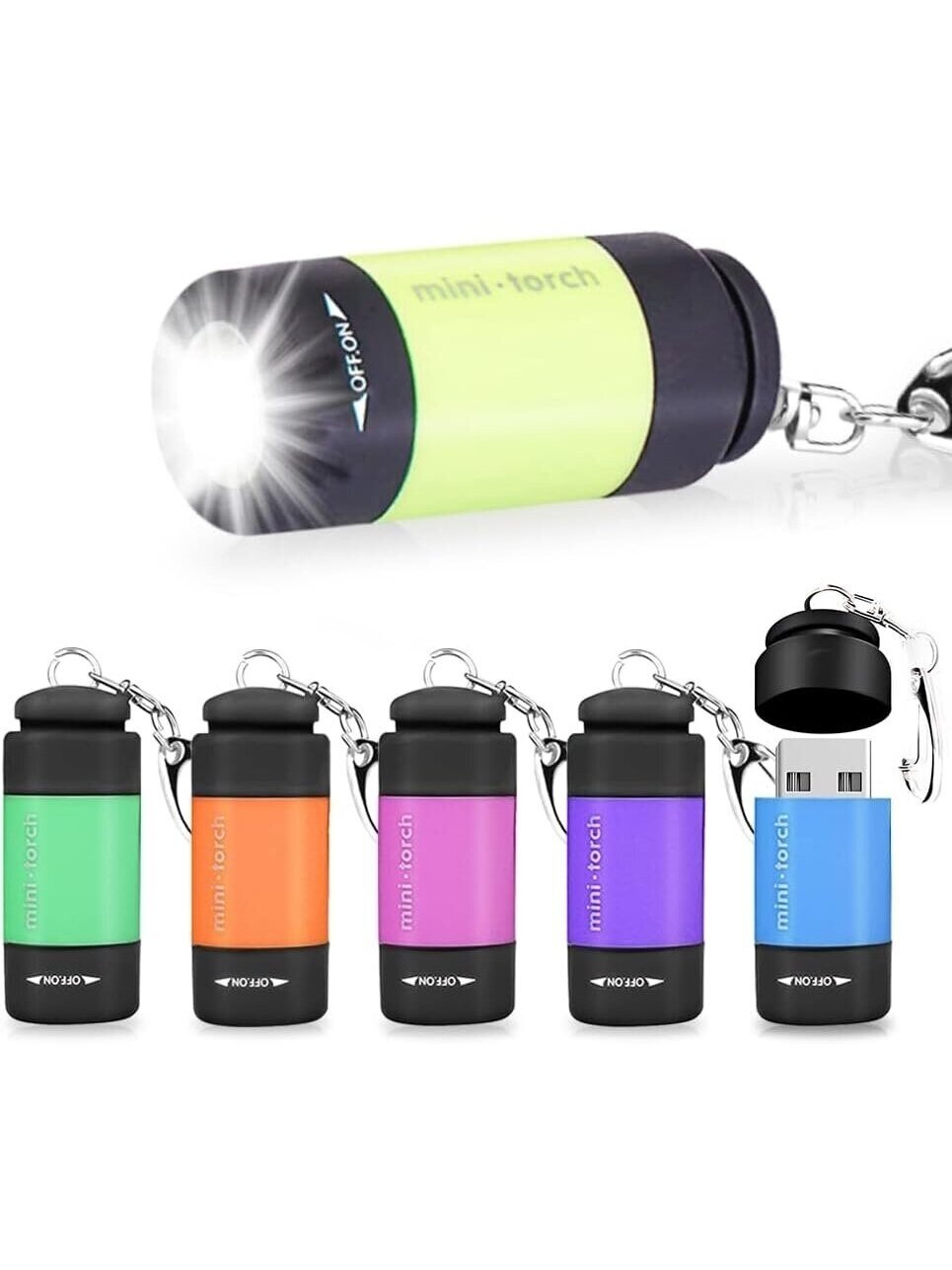 USB uzlādējams mini lukturītis ar atslēgu piekariņu — īpaši spilgts (dzeltens, zaļš, melns) 3
