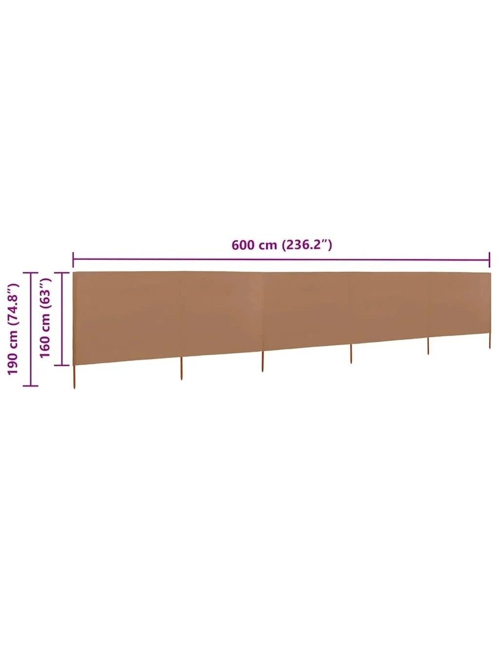 Uždanga nuo vėjo, 5 plokštės, taupe spalvos, 600x160cm, audinys 4