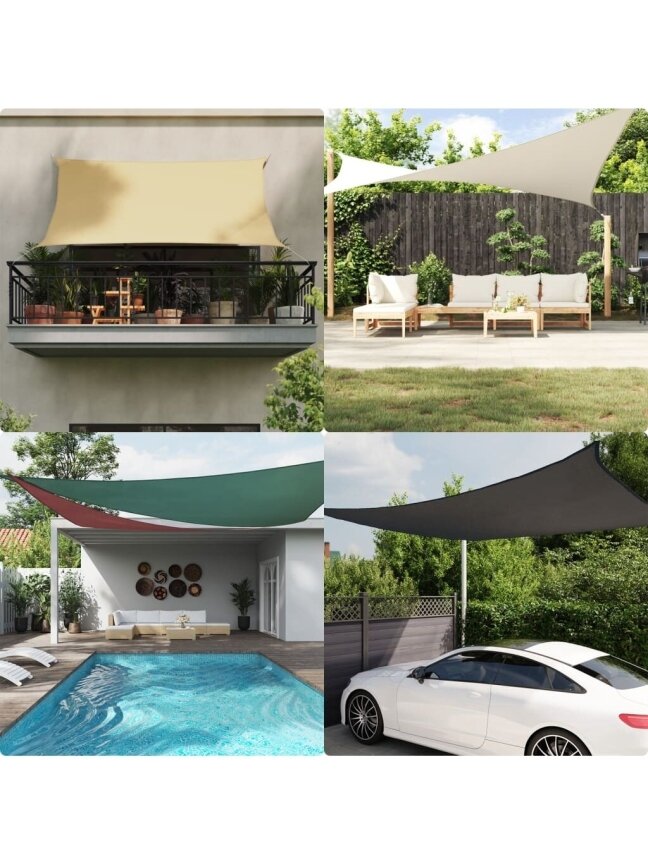 Sun Shade Sail, Cream, 7 × 7 m, Oxford Fabric, Square 1