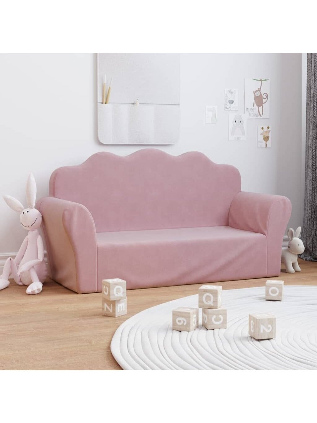 Vaikiška dvivietė sofa, rožinė, minkštas pliušinis