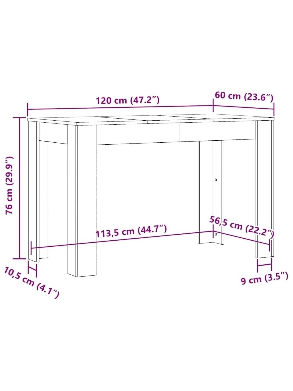 Valgomojo stalas, betono pilkas, 120x60x76cm, apdirbta mediena 5