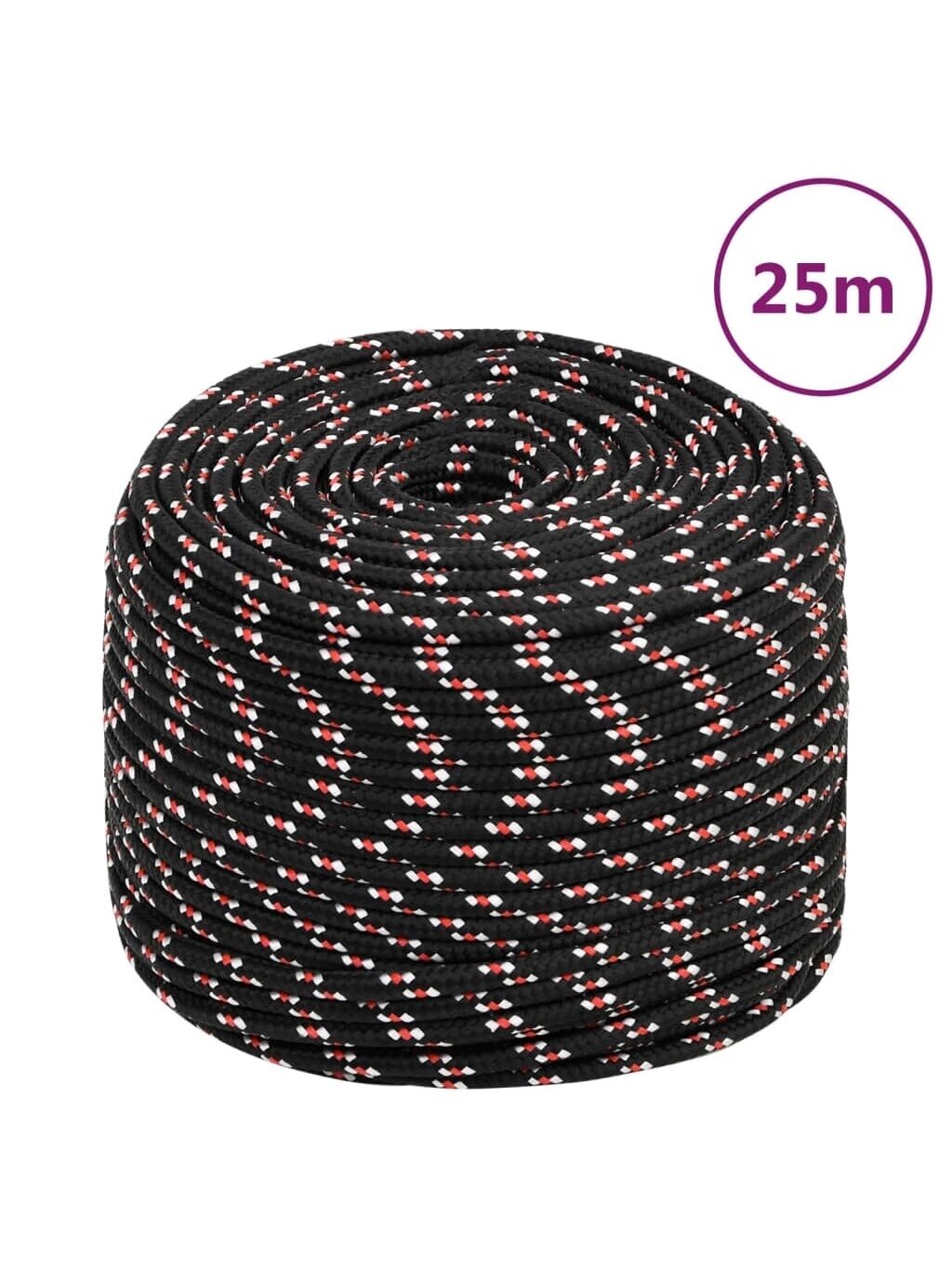 Boat rope, black, 6 mm, 25 m, polypropylene