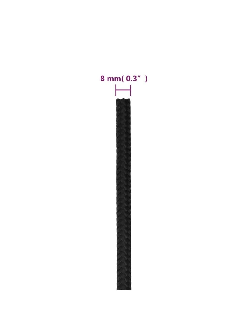 Boat rope, solid black, 8 mm, 50 m, polypropylene 5