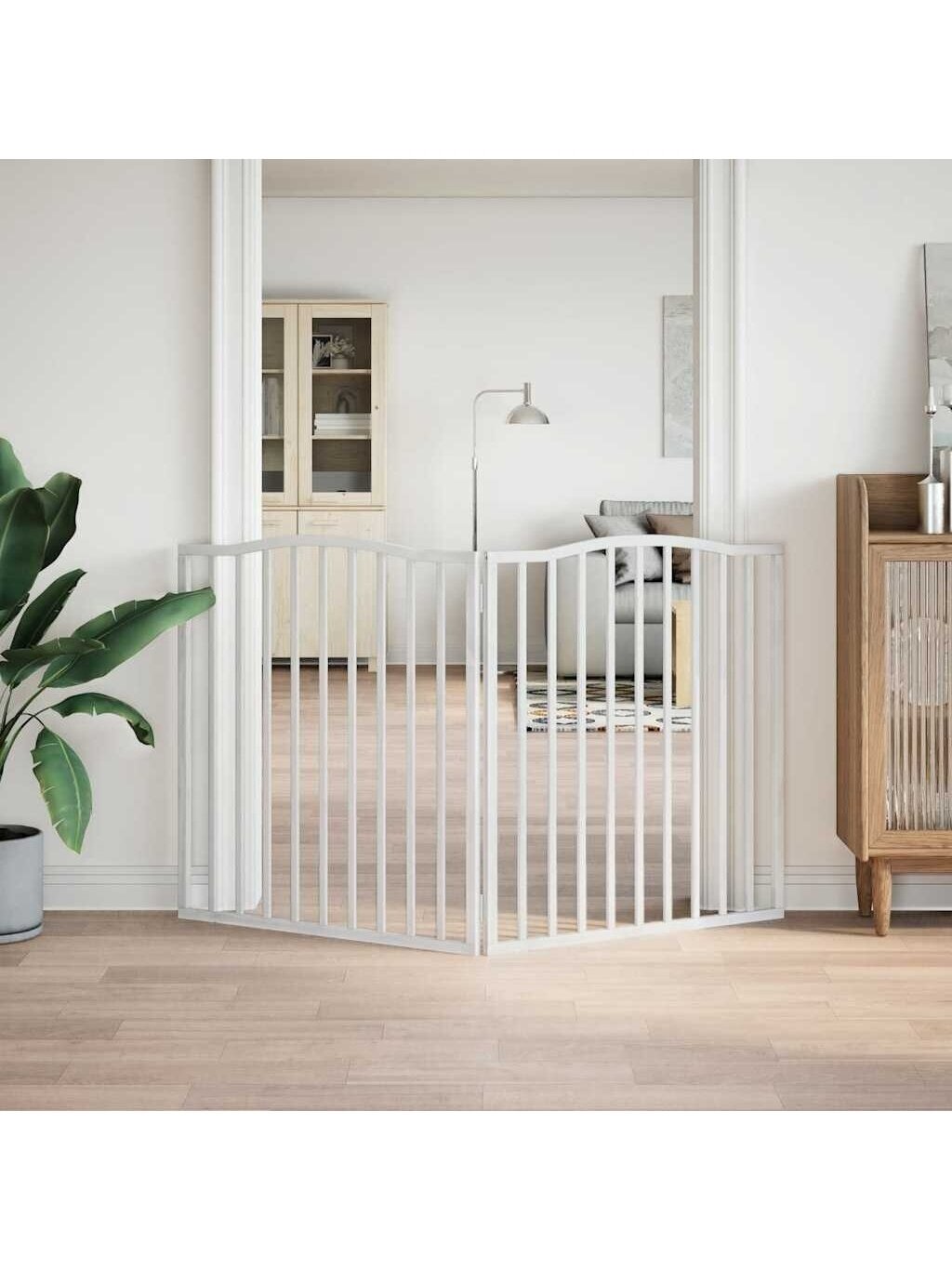 Koeravärav, 2 paneeli, valge, 160 cm, paplipuit 1
