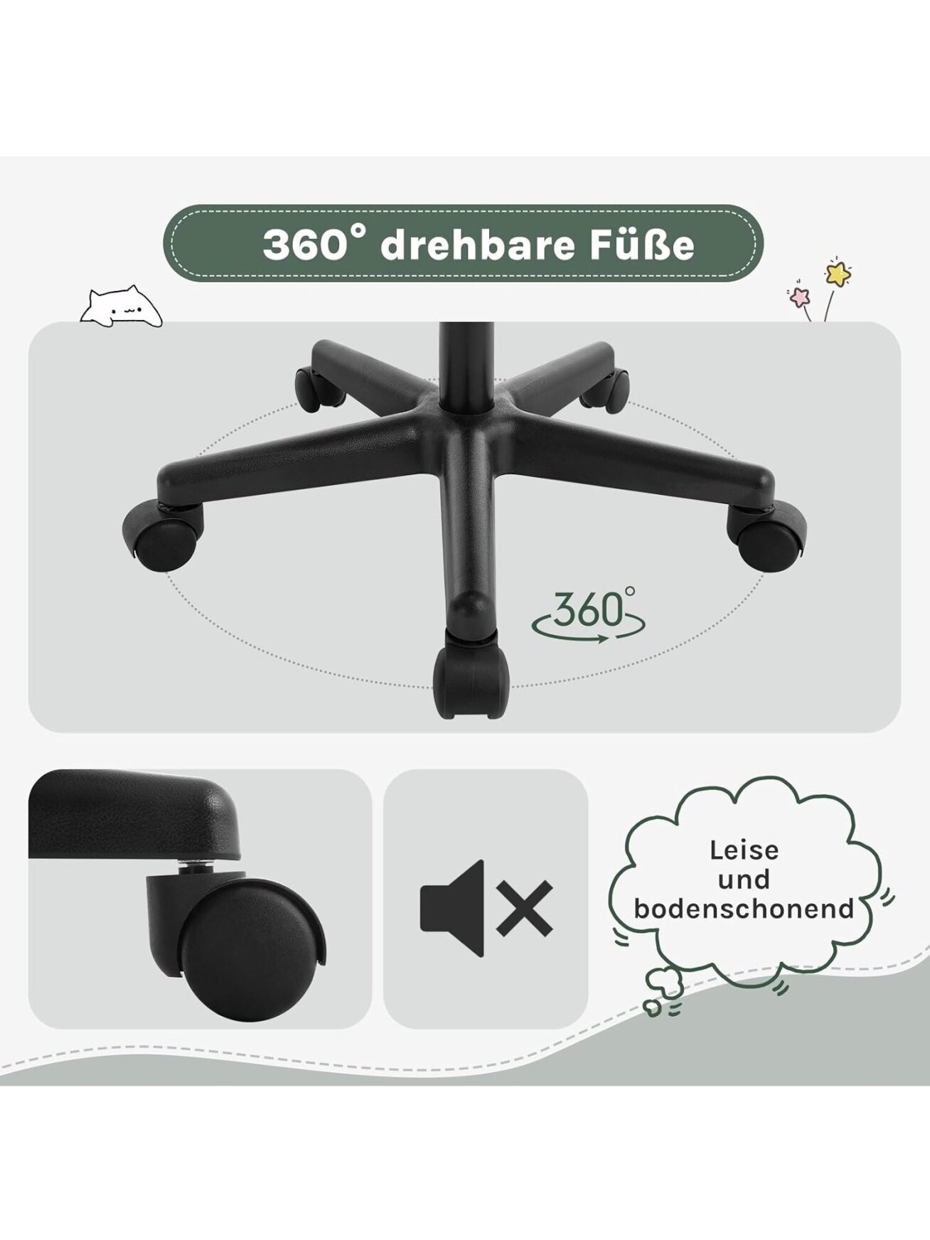Ergonomic Children's Desk Chair, Height Adjustable, with Movable Breathable Mesh Backrest, Armrests and Wheels. 4