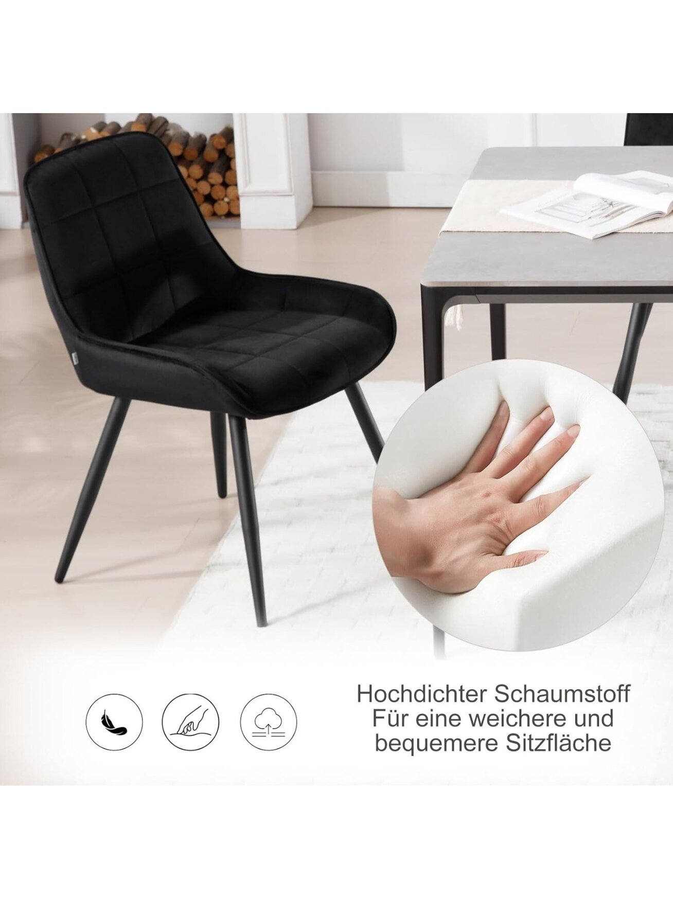 Söögitoolid, 2 tk komplekt, pehmed, sametkattega ja polsterdatud istmega, must samet 4