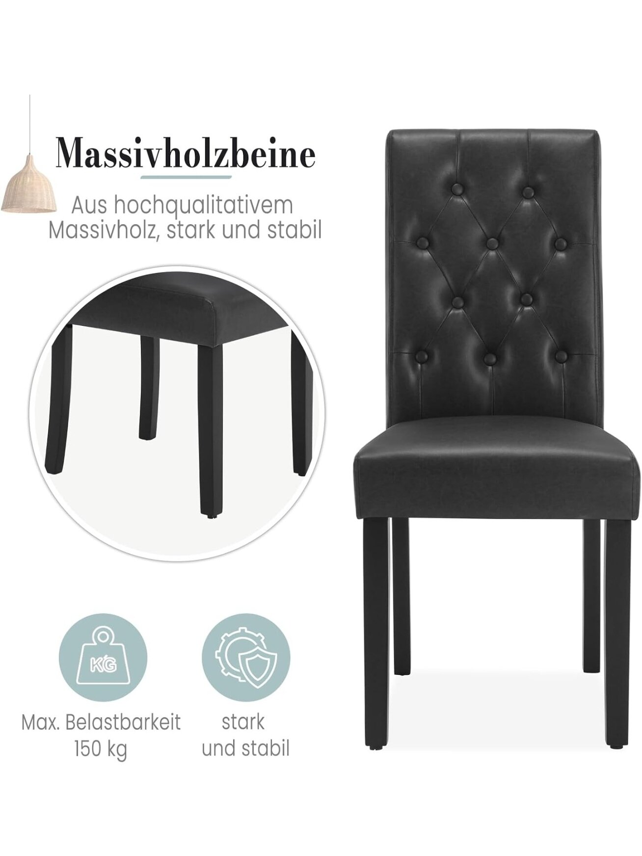 Dining chair set, 2 pcs, faux leather upholstery, padded seats, high backrest, wooden legs, black. 2 Dining chair set, 2 pcs, faux leather upholstery, padded seats, high backrest, wooden legs, black. 2