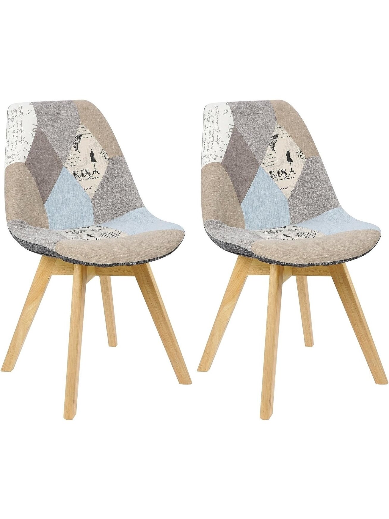 Dining chairs set, 2 pcs, linen fabric kitchen chairs with decorative patchwork pattern Dining chairs set, 2 pcs, linen fabric kitchen chairs with decorative patchwork pattern
