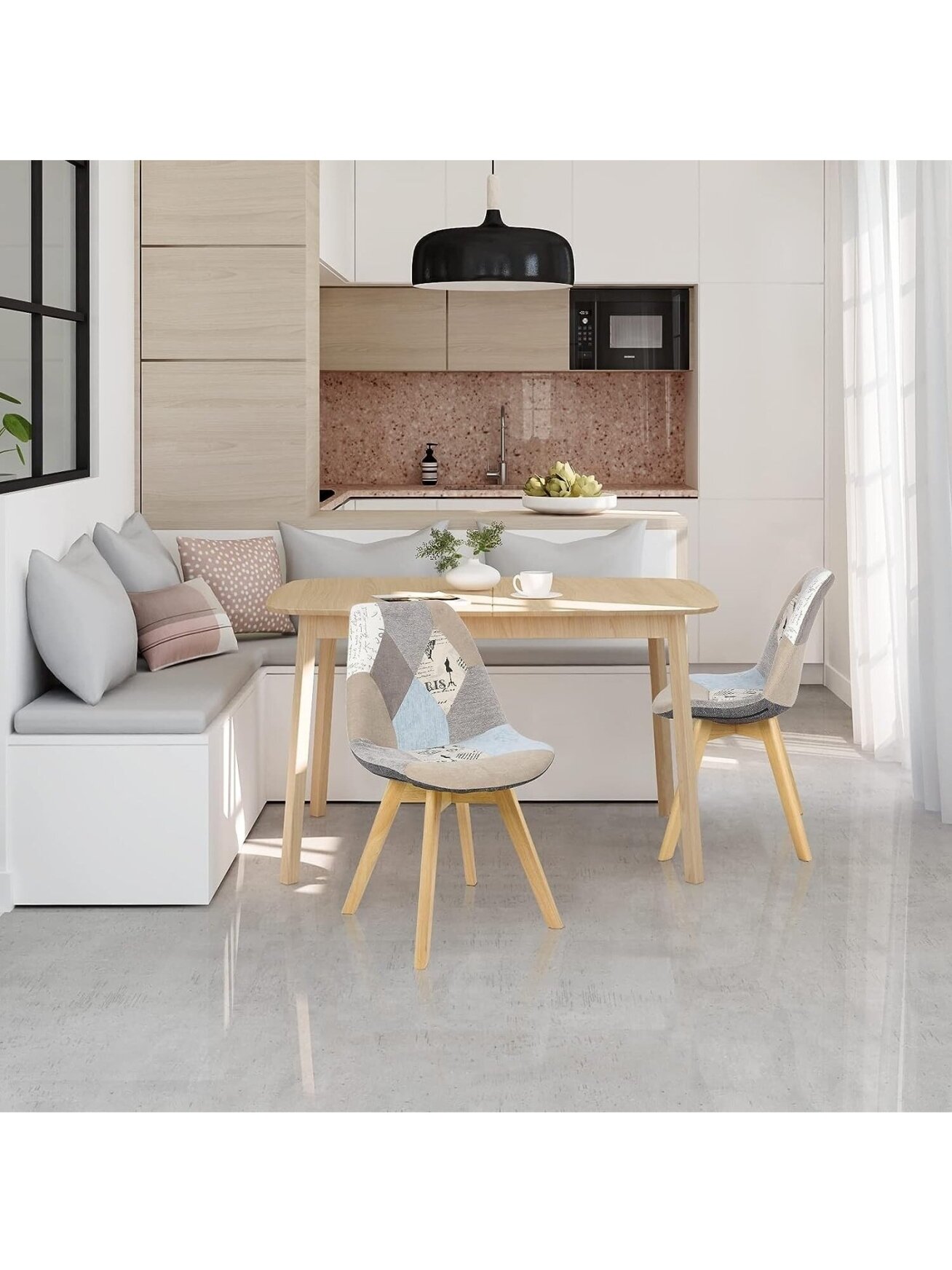 Dining chairs set, 2 pcs, linen fabric kitchen chairs with decorative patchwork pattern 1 Dining chairs set, 2 pcs, linen fabric kitchen chairs with decorative patchwork pattern 1