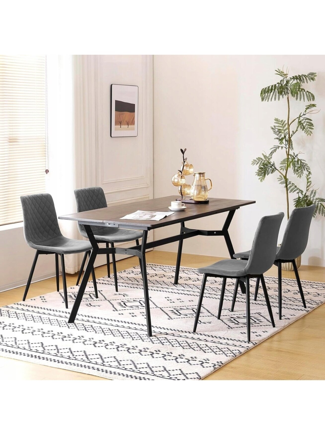 Söögitoolide komplekt, 4 tk, sametpolster, metalljalad, 44 × 51 × 81 cm. 7
