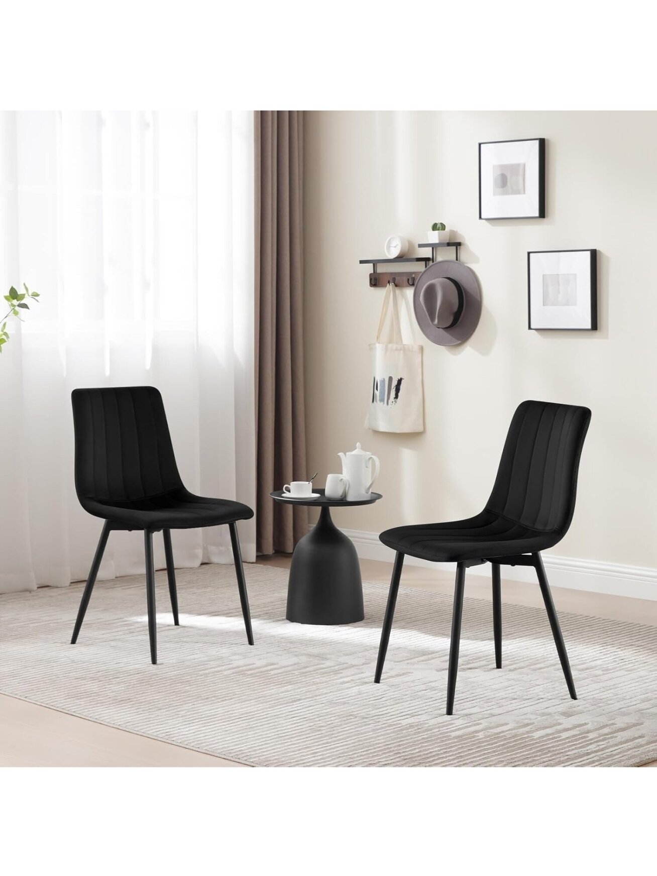 Söögitoolide komplekt, 4 tk, sametpolster, seljatoega, metalljalad, must. 3