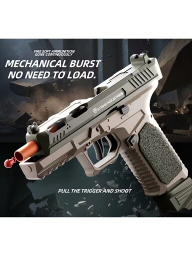 Children’s automatic soft bullet toy gun with realistic cartridges.