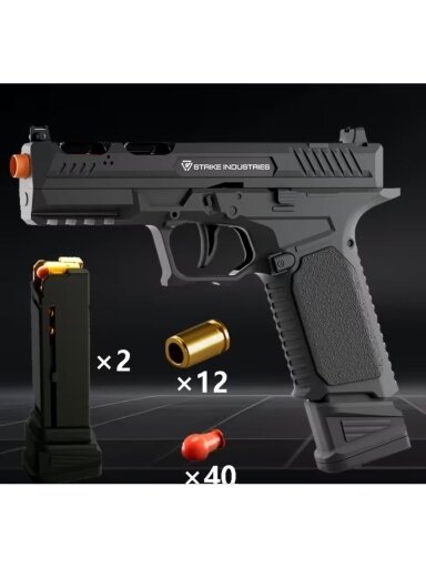 Children’s automatic soft bullet toy gun with realistic cartridges.
