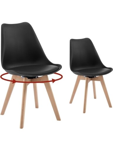 2 pöörleva söögitooli komplekt, kunstnahast polsterdus, täispuidust jalad, must.