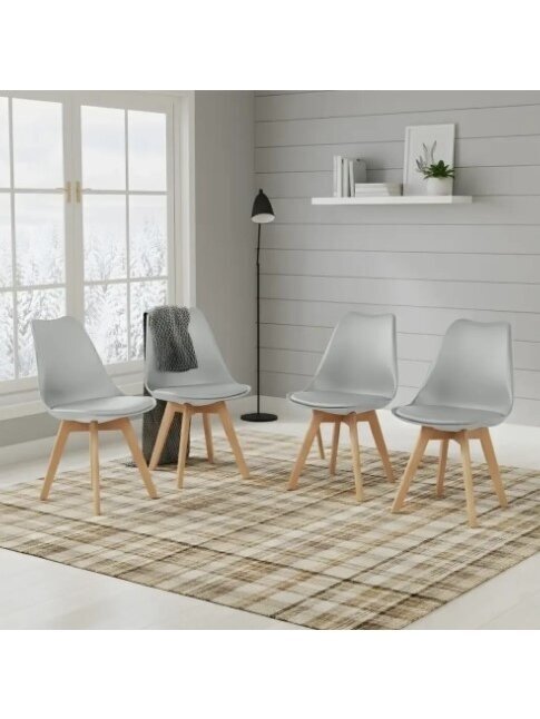 Dining chair set, 6 pcs, plastic chairs with faux leather seats and wooden legs, black. 1 Dining chair set, 6 pcs, plastic chairs with faux leather seats and wooden legs, black. 1