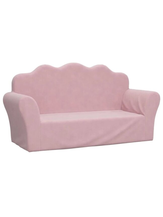 Vaikiška dvivietė sofa, rožinė, minkštas pliušinis 1