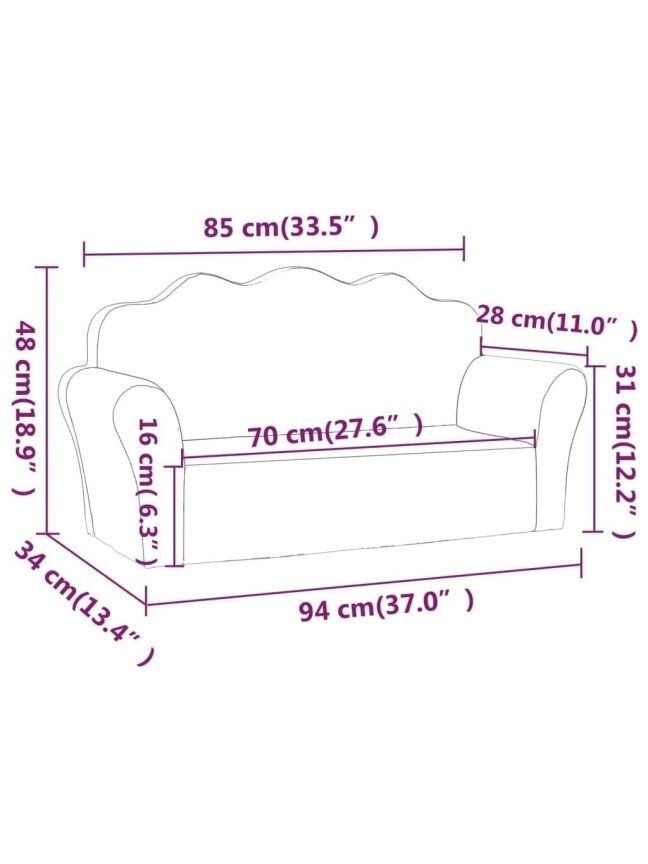 Vaikiška dvivietė sofa, rožinė, minkštas pliušinis 7