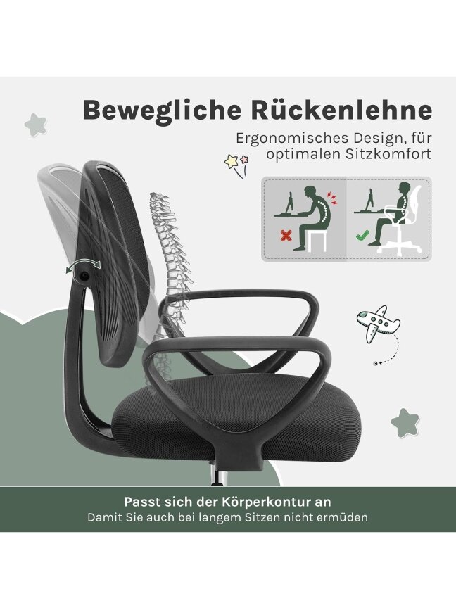 Ergonomic Children's Desk Chair, Height Adjustable, with Movable Breathable Mesh Backrest, Armrests and Wheels. 7