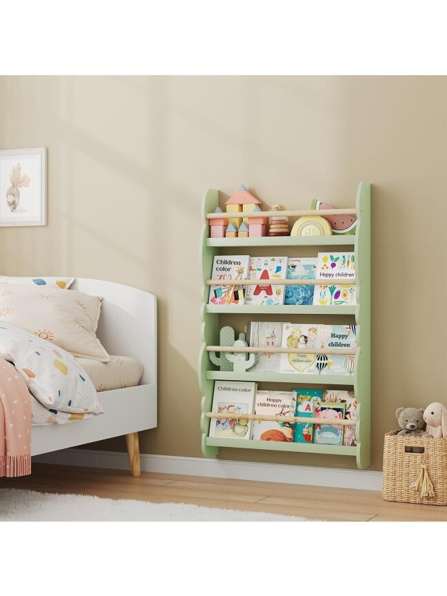 Children’s bookshelf, wall-mounted 4-tier bookshelf for books. 5