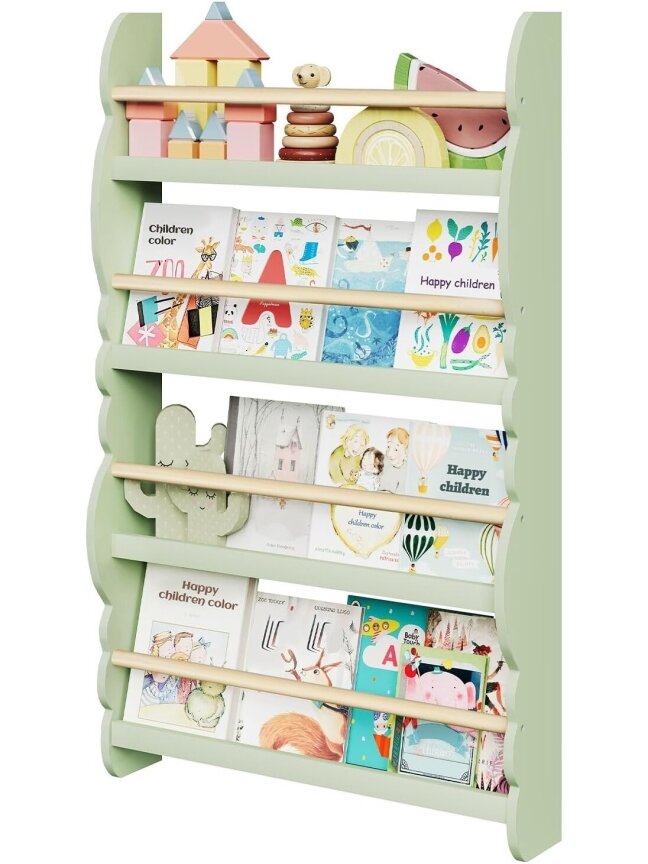 Children’s bookshelf, wall-mounted 4-tier bookshelf for books. 7