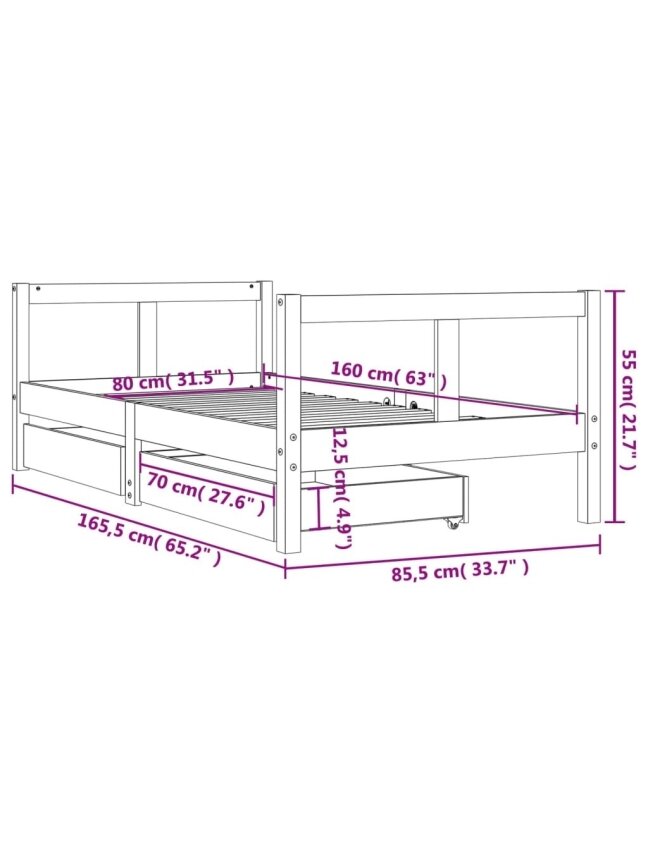 Children's bed frame with drawers, 80x160 cm, white 5