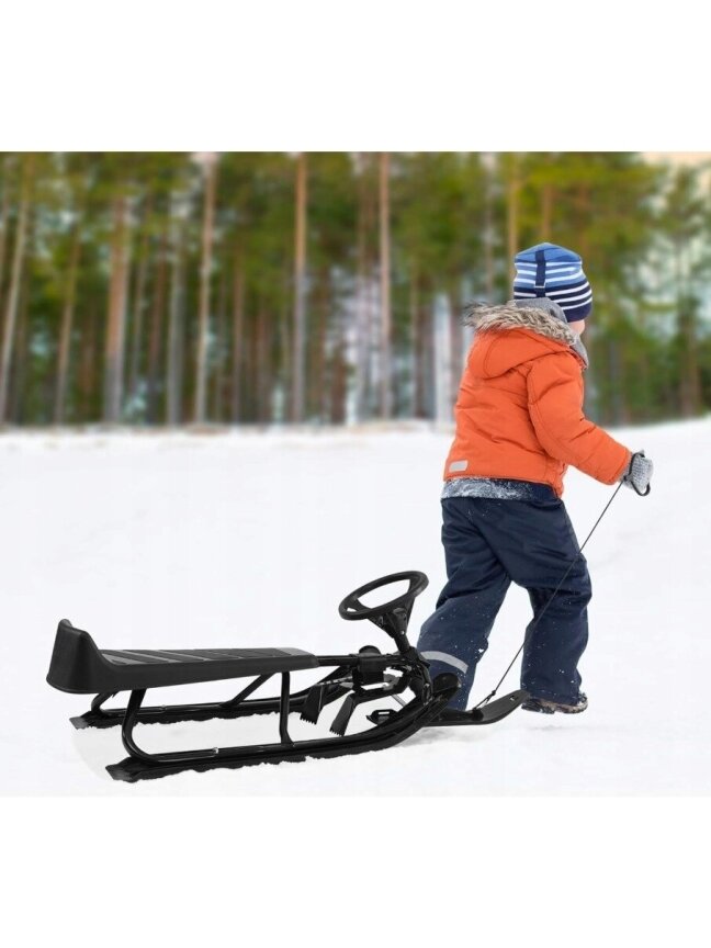 Children’s sled with steering wheel and brake – 119 × 38 × 50.5 cm – black – metal frame, up to 90 kg 1
