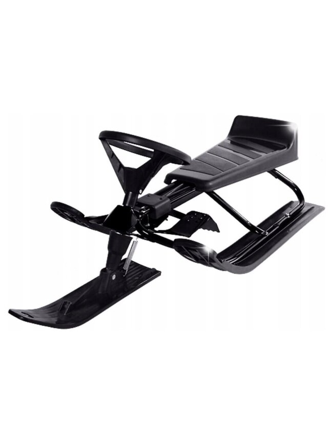Children’s sled with steering wheel and brake – 119 × 38 × 50.5 cm – black – metal frame, up to 90 kg